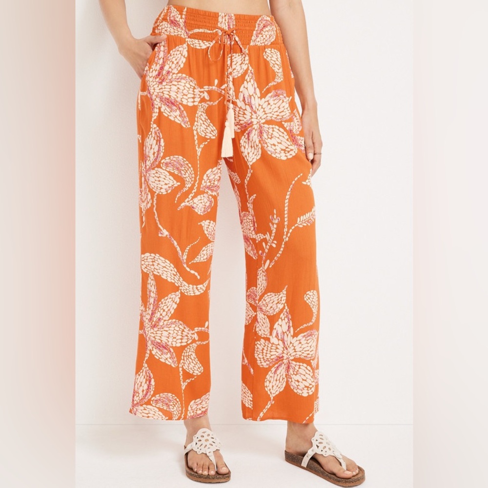 Maurices Women’s Wide Leg Orange Floral Paisley High Rise Palazzo Pants XL